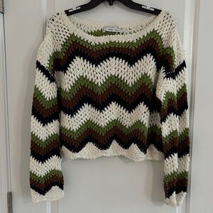 MANGO Chevron Knit Sweater - Cream, Green, Brown, Black